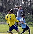 IT’S MINE: Chaddy End goalkeeper Danny Pearson rises high to collect the ball. 