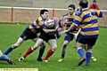LET ME THROUGH: Andy Gorey (left)looks for a hole in the Burnley line. 
