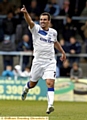 POINTING THE WAY: Filipe Morais celebrates after scoring Athletic’s opening goal in the 2-2 draw at Wycombe. 
