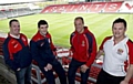 UP FOR THE CHALLENGE . . . St Helens coach Mike Rush, Saints captain Paul Wellens, Oldham forward Paul Noone and coach Tony Benson at Langtree Park. 