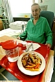 Fred Maguire was served lunch on a red tray — which tells staff he may need extra help to eat 
