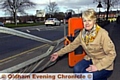 Jenny Barker and railings damaged since December at St Anne's Royton. 