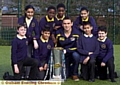 Kevin Sinfield with Super League Tophy at Broadfield School, with the newly formed School Rugby Squad