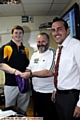 WHO PLAYS WHO? The draw for the Conference Challenge Cup second round was made at Saddleworth Rangers. From left: John Bateman (Bradford Bulls), Andy Harland (RFL representative for the National Conference), John McMullen (competition manager of the North-West Mens' League).