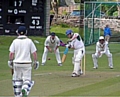 TON OF RUNS . . . Chris Gill plays the ball to the offside during his record-breaking innings against Hollinwood. 