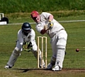 LEADING BY EXAMPLE . . . Werneth skipper Matthew Taylor hits out on his way to a top score of 40 for Werneth at Royton. 