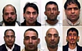 GUILTY . . . eight of the nine men convicted of being part of a child sexual exploitation ring: (top row, from the left) Abdul Rauf, Hamid Safi, Mohammed Sajid and Abdul Aziz, (bottom row, from the left) Abdul Qayyum, Adil Khan, Mohammed Amin and Kabeer Hassan 

