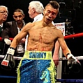 OUCH: Shinny Bayaar after his clash of heads with Paul Edwards, which lost him the British flyweight belt. 