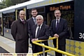 GREAT day for Oldham . . . pictured (from the left) are Charlie Parker, Oldham Council chief executive; council leader Jim McMahon, Councillor Dave Hibbert, cabinet member for housing, transport and regeneration; and Andrew Fender, chairman of the Transport for Greater Manchester committee 
