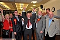 CELEBRATION: Norman Briggs (centre) celebrates with the Labour team, (l-r) Judith Heyes, Councillor Jim McMahon, David Heyes MP and David Dawson 