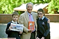 Henry Winkler with pupils Sam Mallam and Hannah Shelmerdines 