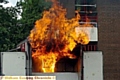 BLAZE: a fire ignites just five minutes after firefighters begin their staged chip-pan inferno 
