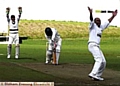 ROYTON batsman Chris McDonnell survives Oldham bowler Naeem Ashraf's appeal. 