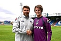 welcome: Liam Jacob (right) with Athletic goalkeeping coach Paul Gerrard 