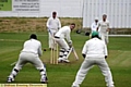 THAT WAS CLOSE: Crompton batsman Steven Wright misses a delivery from Royton's Adam Good outside the off stump in Saturday’s derby match won by the Glebe Street team. 
