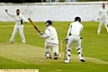 Glodwick’s Imran Khan celebrates after bowling Friarmere batsman Andy Walker. 