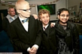READY to party: William Neild (centre) with Sam Perrin and Rabia Begum 
