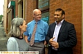 HERE’S what we’re going to do: Councillor Akhtar talks to traders Jean Tyler (left) and Stephen Grundy 

