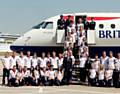 WINGING IN: Great Britain’s swimming team at London City Airport, with Diggle’s Jessica Lloyd on the front row, fifth from the left.