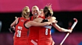 Nicola (left) congratulates Danson (centre) after she scored the first goal. 