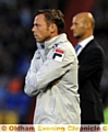 Paul Dickov watches his Athletic side beat Manchester City last night.