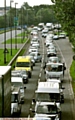CHAOS on the bypass on the exit from the roundabout at Sainsbury's (right). All traffic was channelled on to the bypass. Traffic was also backed up into the store's main entrance way and filling station. 