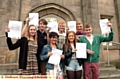 GCSE success ... pictured (from the left) are Blue Coat pupils Emma Peters, Sam Cox, Harriet Hewitt-Lee, James Fairbrother, Olivia Green, James Fowles and Zac Keane 
