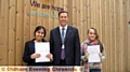 CLASS act: pupils Ikra Majid (left) Naomi Sutton with principal David Hayes 
