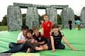 GREAT fun: from left, Dewi, Huan and Emrys Harris-Larkin, and Will and Megan Maddocks on the giant inflatable 
