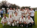  CUP KINGS . . . Delph seconds celebrate victory in the final of the Drakes Huddersfield League’s Earnshaw Cup. Ian Cotterill hit a six off the last ball as Delph beat Clayton West (276 for three) by two wickets. 
