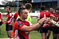 Oldham’s Danny Whitmore applauds the travelling fans after the play-off defeat to Workington Town. PICTURE: DAVE MURGATROYD.