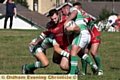Waterhead’s Martin Sarsfield attempts to force his way through two Dewsbury Celtic tacklers. Pictures by PAUL STERRITT. 
