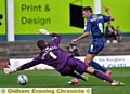 INSTANT IMPRESSION . . . new loan signing Matt Derbyshire slots home Athletic’s equaliser. 