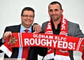 WELCOME ABOARD: new Oldham RL coach Scott Naylor (right) with club chairman Chris Hamilton. 