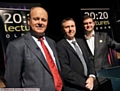 20:20 Lecture: Paul Walsh (left) with Dave Benstead and Oldham Council leader Jim McMahon (right) 
