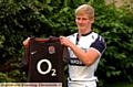SALE Sharks teenager Liam Parfitt shows off his England shirt.