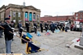 RESPECT . . . as flags are lowered at the war memorial 