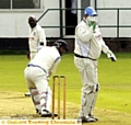 BAMFORD Fieldhouse wicketkeeper Jason Maher can’t quite believe it after a Mel Austin delivery beats the outside edge of Greenfield batsman Ian Batterbee. 