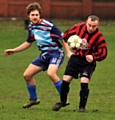 EYES ON THE BALL: Matt Molloy (left), of Old Grey Mare, and Oldham GPO’s Thomas Siwka