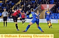 POINTS IN THE BAG . . . Danny Philliskirk fires home Athletic’s winner at Greenhous Meadow last night.
