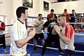 jab and move: Liam Thompson (left) and Danny Langtree keep a close eye on each other. 