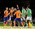 RED CARD: Robbie Simpson (far left) is sent off against Yeovil on December 22.