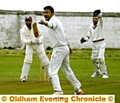 NOT OUT: Radcliffe batsman Anis Patel survives an appeal from Oldham's bowler Aqueel Ashraf. 