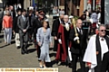 The new Mayor and Mayoress of Oldham, Councillor John Hudson, and his wife, Kathleen, in yesterday’s parade 
