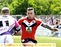 DANNY Whitmore attempts to halt a Gateshead Thunder attack, moments before he suffered a broken arm. 