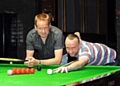 ON CUE . . . Joe Swail (left) and Michael Wild get another session under way at Tara Leisure in Shaw. 