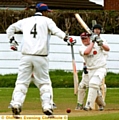 EYES ON THE BALL: Werneth’s Matt Taylor plays a straight drive in Sunday’s derby encounter against Royton. 