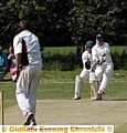 Gareth Dent of Droylsden hits a boundary on his way to 90. 