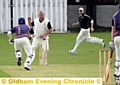 CRASH OF ASH . . . Werneth batsman Ali Muzzaffer is unable to make his ground in the Twenty20 clash against Milnrow. 