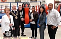 BOXING clever: (from left) Mayoress Kathleen Hudson and Mayor Councillor John Hudson; Olympic boxer Tom Stalker, England rugby union player Kyle Eastmond, Debbie Abrahams MP and Eric Noi at the opening 

